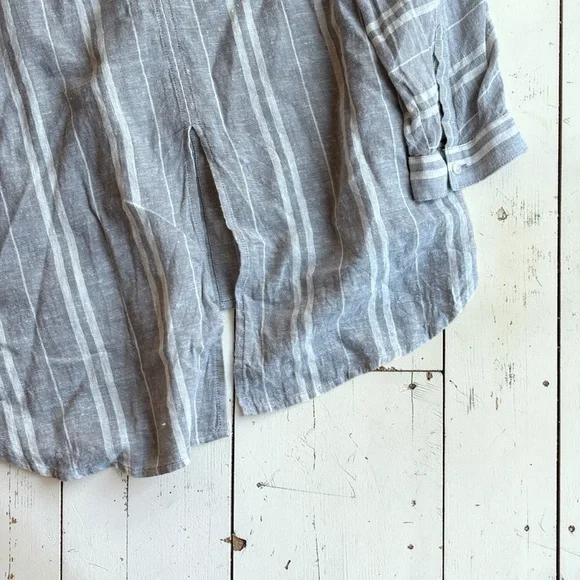 Lucky Brand Linen Blend Stripe Button Up Shirt Raglan Sleeve Neutral Men’s XL - Picture 5 of 11